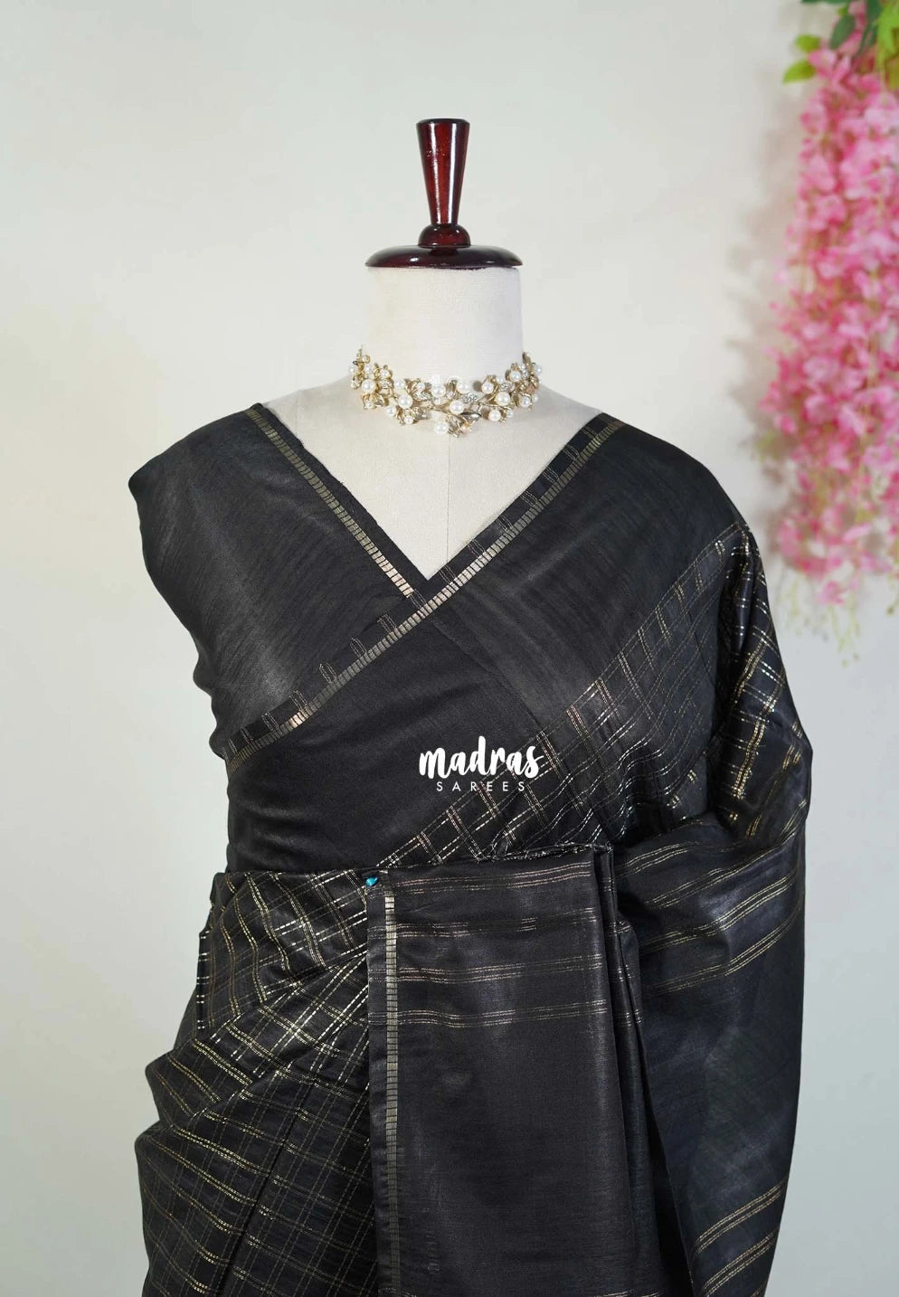 Nightfall Black - Khadi Silk Saree with Zari Checks Weaving Body and Plain Border - Best for Small Functions | Temple Visit