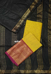 Jet Black - Khadi Silk Plain Saree with Zari Border Double Blouse Combo - Best for Small Functions