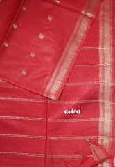 Dark Red - Khadi Silk Saree Mangalgiri Border with Buttas - Best for Simple Funtions