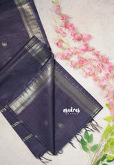 Navy Blue - Khadi Silk Saree Mangalgiri Border with Buttas - Best for Simple Funtions