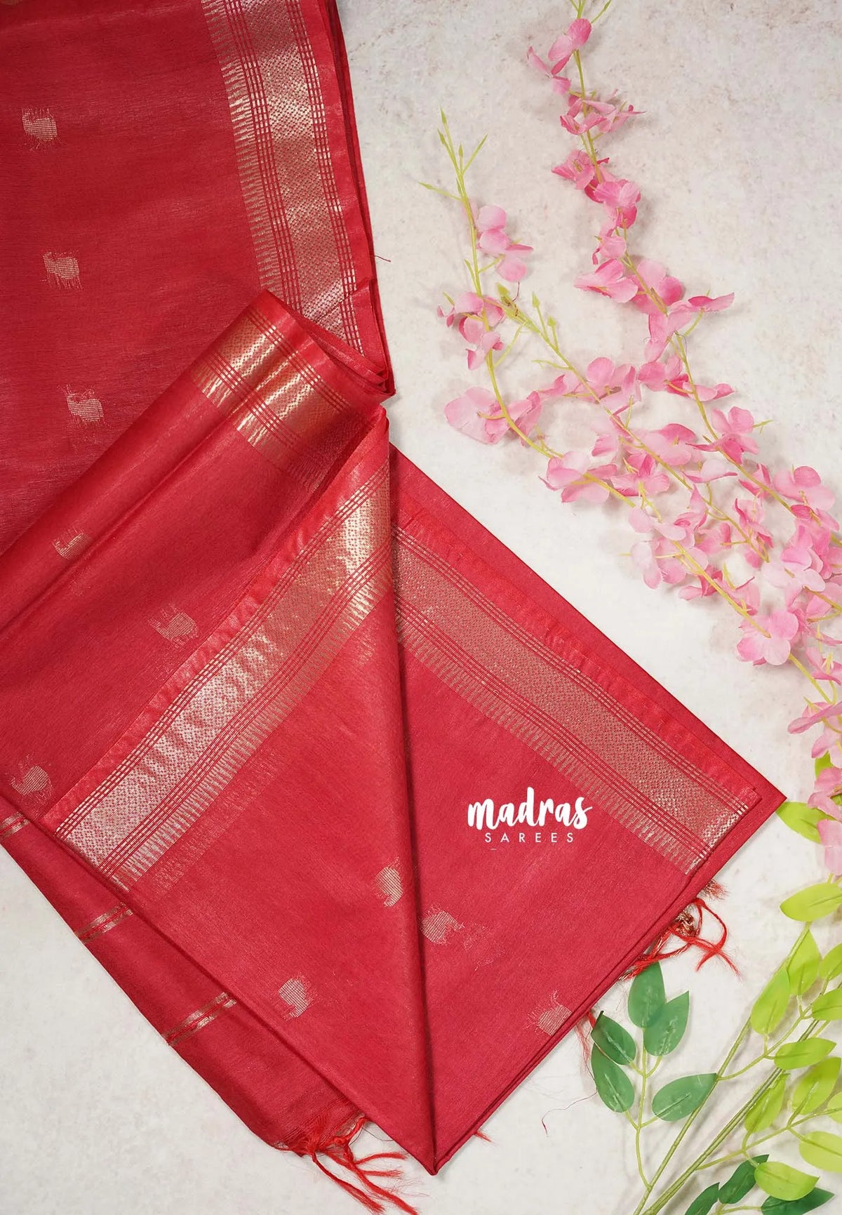 Dark Red - Khadi Silk Saree Mangalgiri Border with Buttas - Best for Simple Funtions