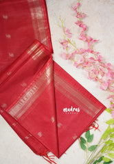 Dark Red - Khadi Silk Saree Mangalgiri Border with Buttas - Best for Simple Funtions