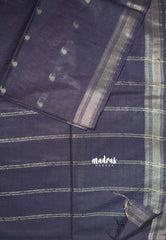 Navy Blue - Khadi Silk Saree Mangalgiri Border with Buttas - Best for Simple Funtions