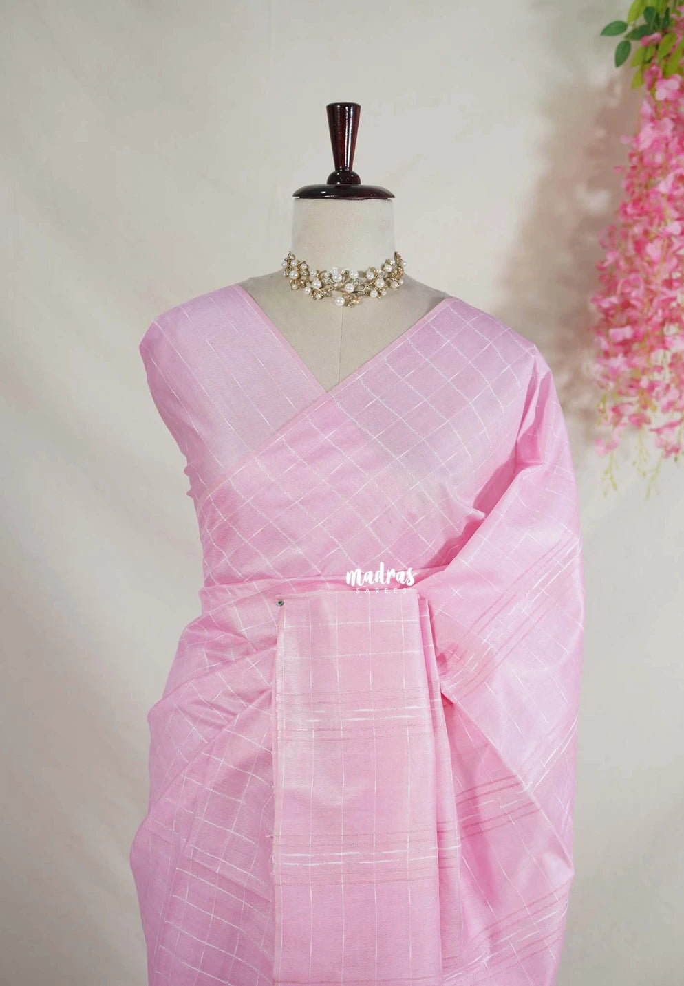 Soft Pink - Khadi Silk Saree with Thread Weaving Checks - Perfect for Office Wear | Casual Wear