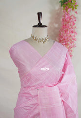 Soft Pink - Khadi Silk Saree with Thread Weaving Checks - Perfect for Office Wear | Casual Wear