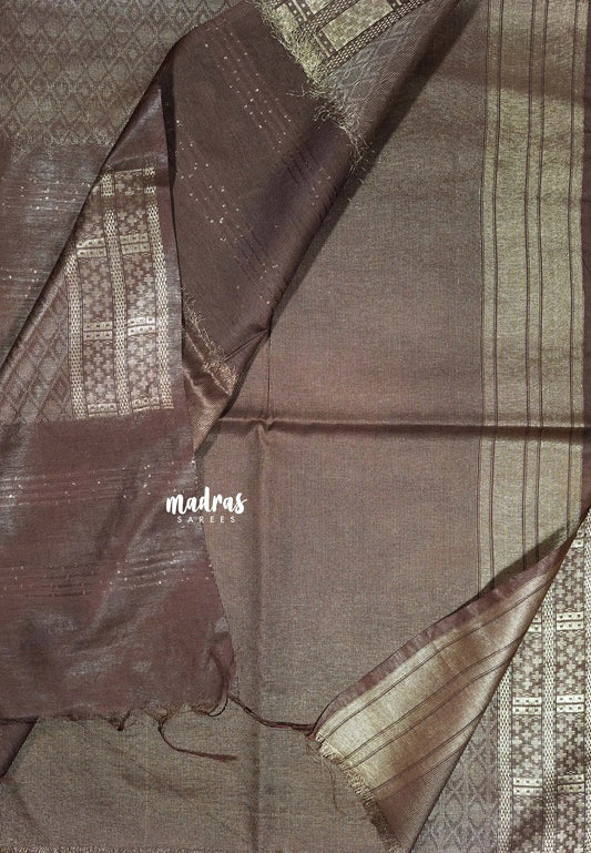 Light Coco Brown- khadi silk silver weaving body with silver zari border
