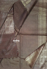 Light Coco Brown- khadi silk silver weaving body with silver zari border