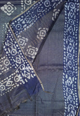 Golden Bluish Grey - Khadi Silk with weaving batik prints