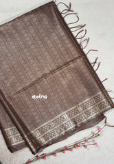 Light Coco Brown- khadi silk silver weaving body with silver zari border