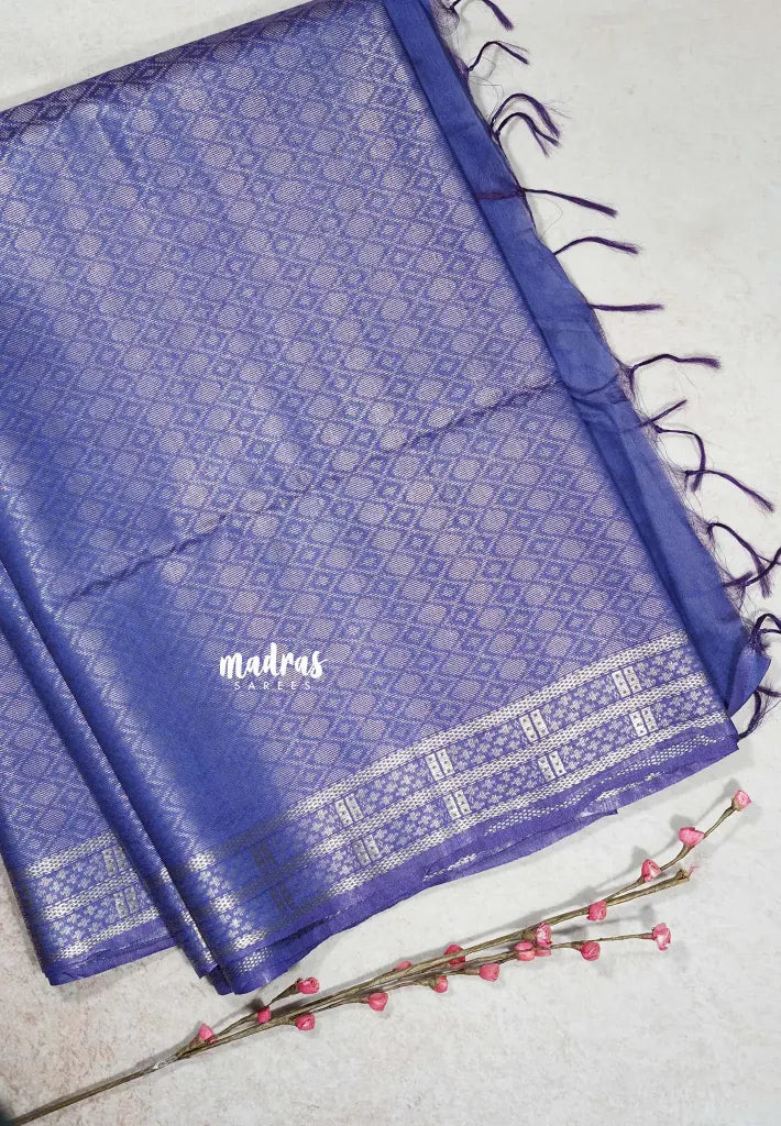 Lavender Bloom- khadi silk silver weaving body with silver zari border