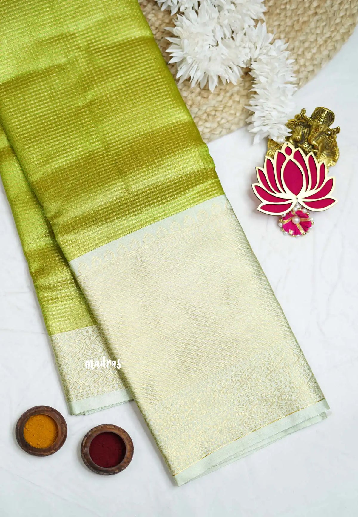 Kushboo -  Banarasi Tissue silk saree Dual shade - Neon Green