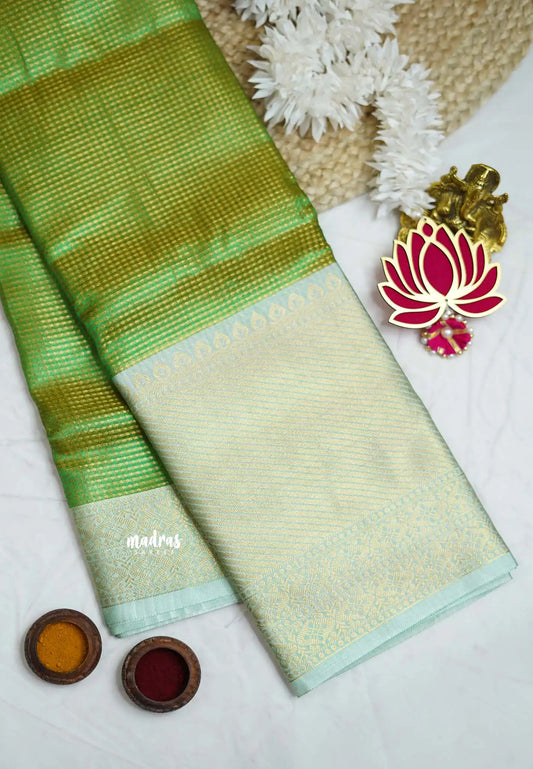 Kushboo -  Banarasi Tissue silk saree Dual shade - Fresh Green