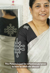 Diwali Special Silkcotton blouse fabric (unstitched) with kolam embroidery - Black