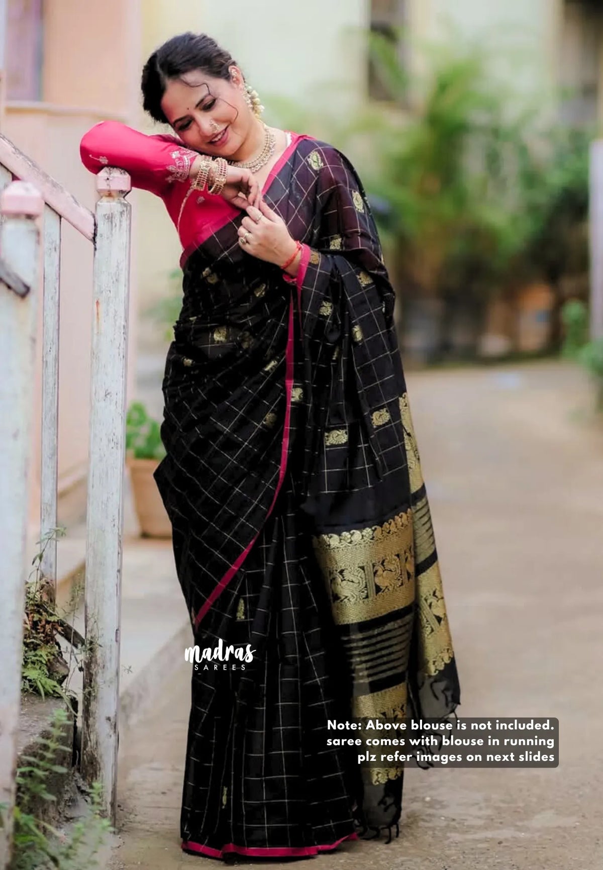 Korvai silk cotton Checks With annam Buttas Black