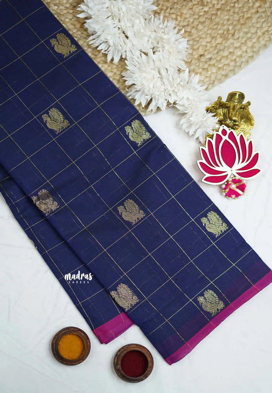 Korvai silk cotton Checks With annam Buttas Blue