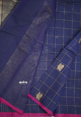 Korvai silk cotton Checks With annam Buttas Blue