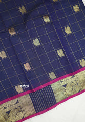 Korvai silk cotton Checks With annam Buttas Blue