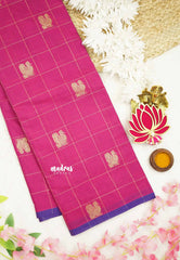 Korvai silk cotton Checks With annam Buttas - Rani Pink