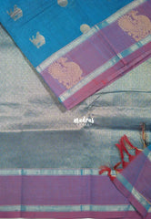 Dark Olympic Blue - Korvai silk cotton saree with Rettapetta Border  - Best for Festive Wear