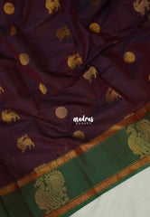 Wine Maroon - Korvai silk cotton saree with Rettapetta Border  - Best for Festive Wear