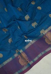 Dark Olympic Blue - Korvai silk cotton saree with Rettapetta Border  - Best for Festive Wear