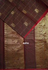Coffee Brown - Korvai silk cotton Checks With annam Buttas - Best for Wedding Functions
