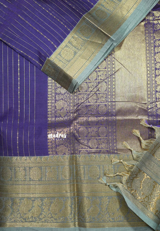Violet - Korvai silk cotton rich pallu With vaira oosi body