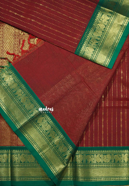 Maroon - Korvai silk cotton rich pallu With vaira oosi body