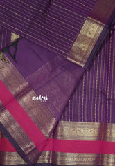Royal Jamun Purple - Korvai silk cotton rich pallu With vaira oosi body and rettapet border