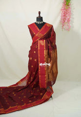 Majestic Maroon - Korvai silk cotton saree with Rettapetta Border  - Best for Festive Wear