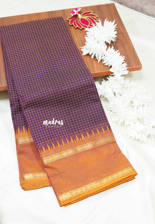 Magenta - Korvai silk cotton Muthu kattam rich pallu Rudraksham border