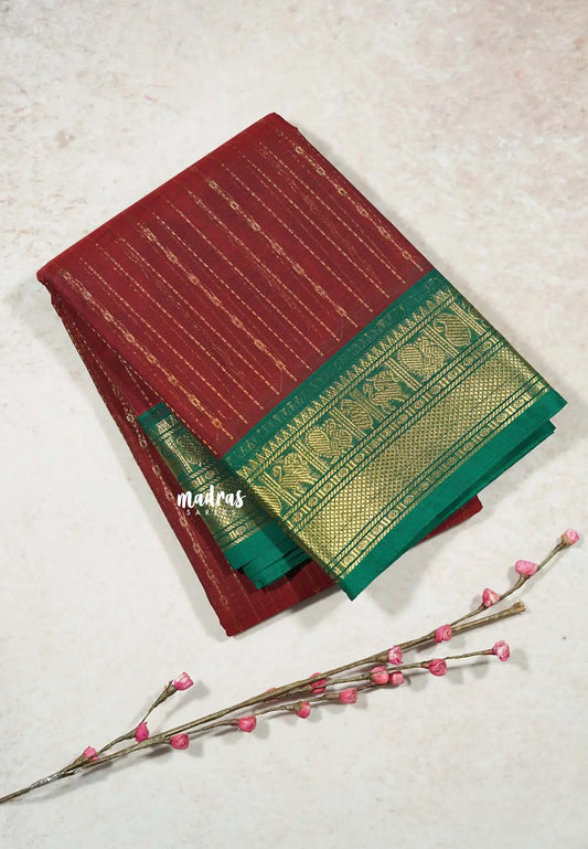 Maroon - Korvai silk cotton rich pallu With vaira oosi body