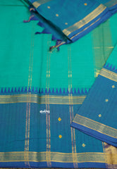 Korvai silk cotton Teal blue with traditional checks big border