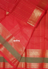 Classic Bright Red - Korvai silk cotton rich pallu With vaira oosi body and rettapet border