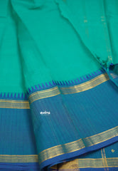 Korvai silk cotton Teal blue with traditional checks big border