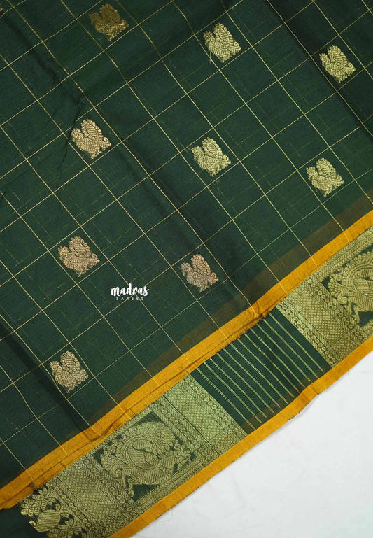 Korvai silk cotton Checks With annam Buttas - Green