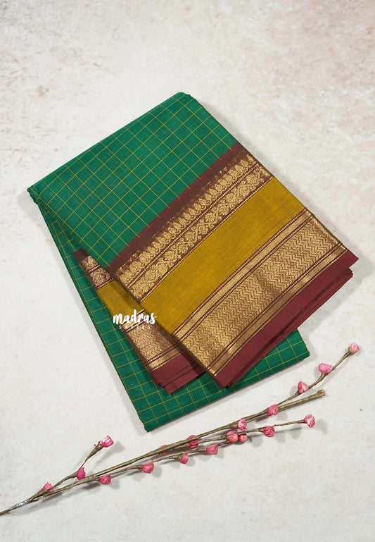 Green - Korvai silk cotton muthukattam rich pallu with skirt border