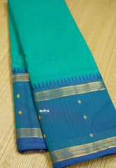 Korvai silk cotton Teal blue with traditional checks big border