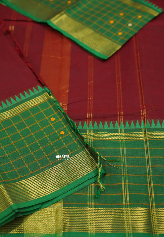 Korvai silk cotton Maroon with traditional checks big border