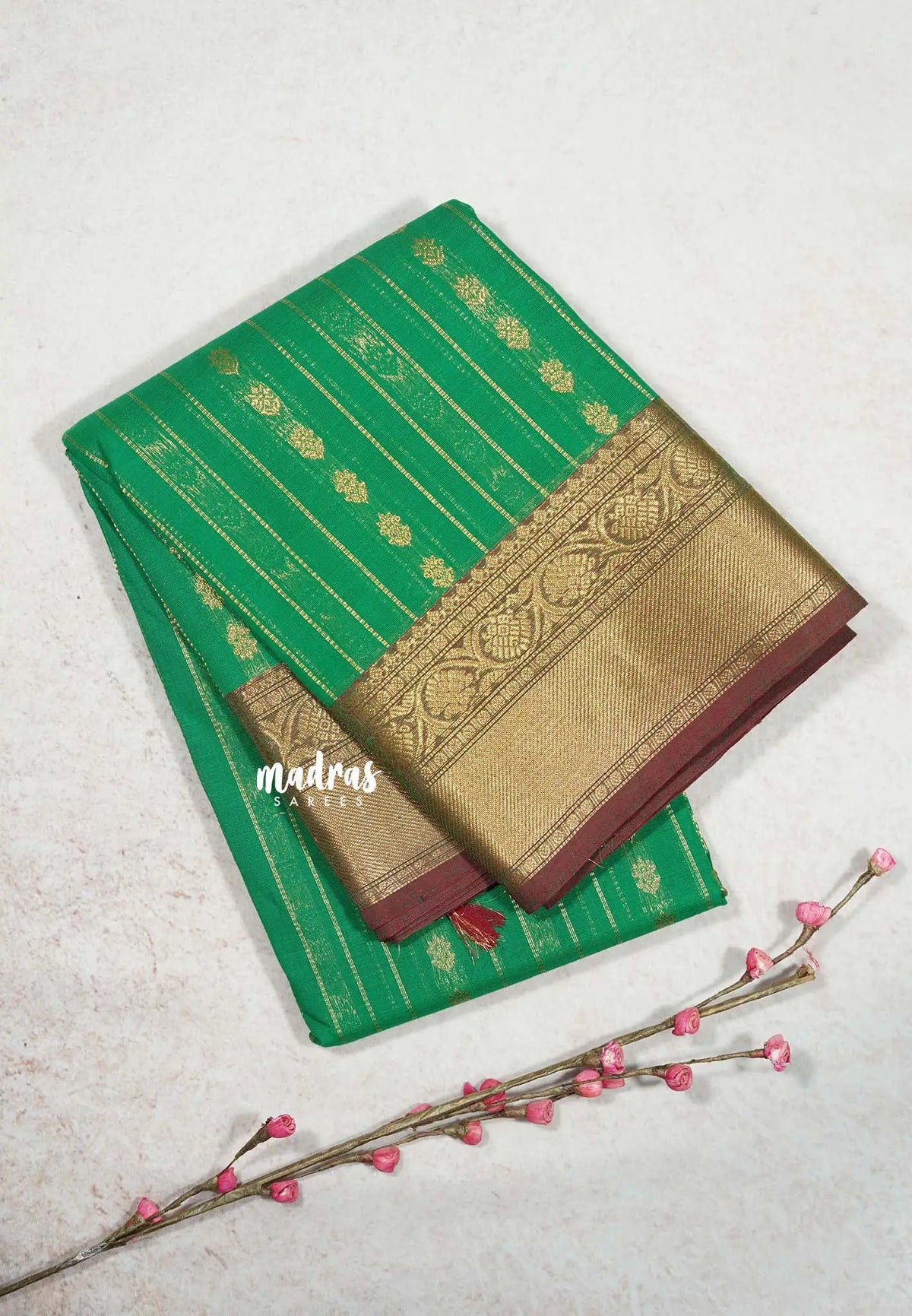 Dark Pretty Parrot Green - Korvai silk cotton rich pallu With vaira oosi body