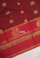 Majestic Maroon - Korvai silk cotton saree with Rettapetta Border  - Best for Festive Wear
