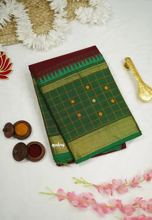 Korvai silk cotton Maroon with traditional checks big border