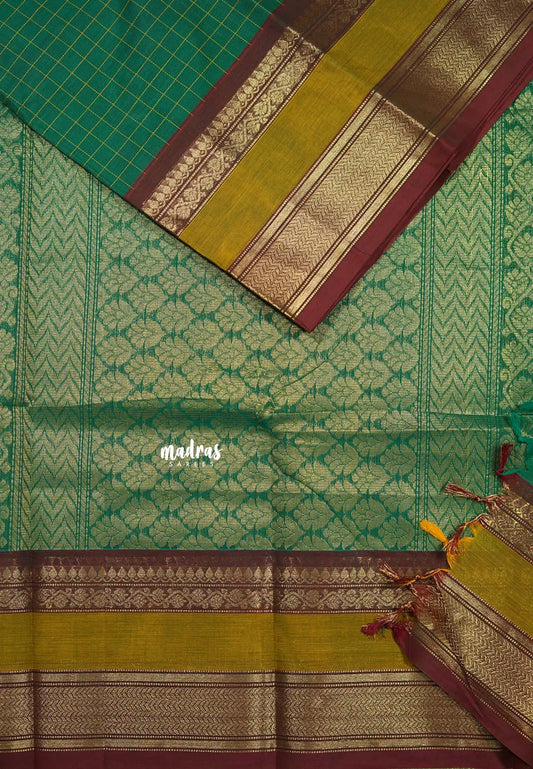 Green - Korvai silk cotton muthukattam rich pallu with skirt border