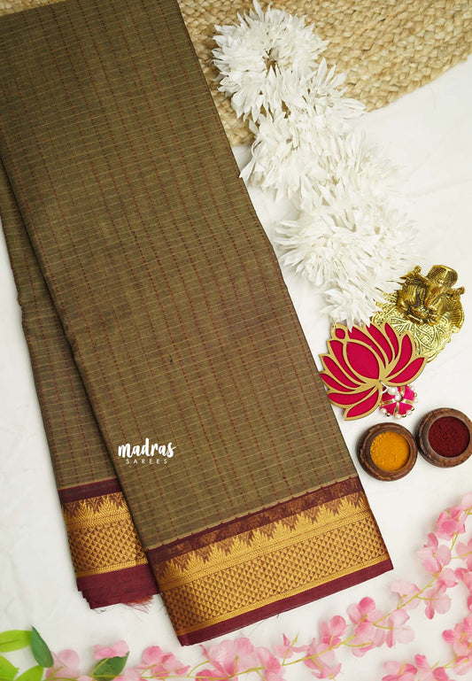 Karthigai silk cotton stripes weaving green gram color