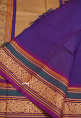 Korvai silk cotton rich thread border with small buttas purple color