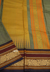 Korvai silk cotton rich thread border with small buttas khaki grey color