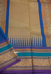 Korvai silk cotton rich thread border with small buttas Ananda blue color