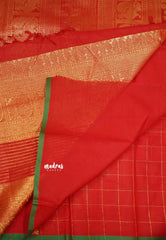 Korvai silk cotton Checks With annam Buttas Chilli Red