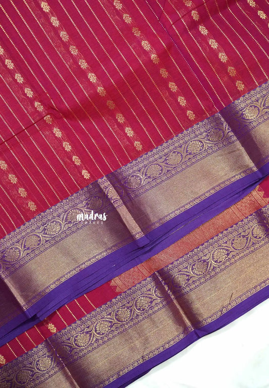 Pink - Korvai silk cotton rich pallu With vaira oosi body