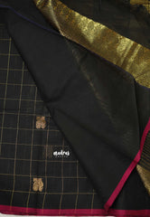 Korvai silk cotton Checks With annam Buttas Black